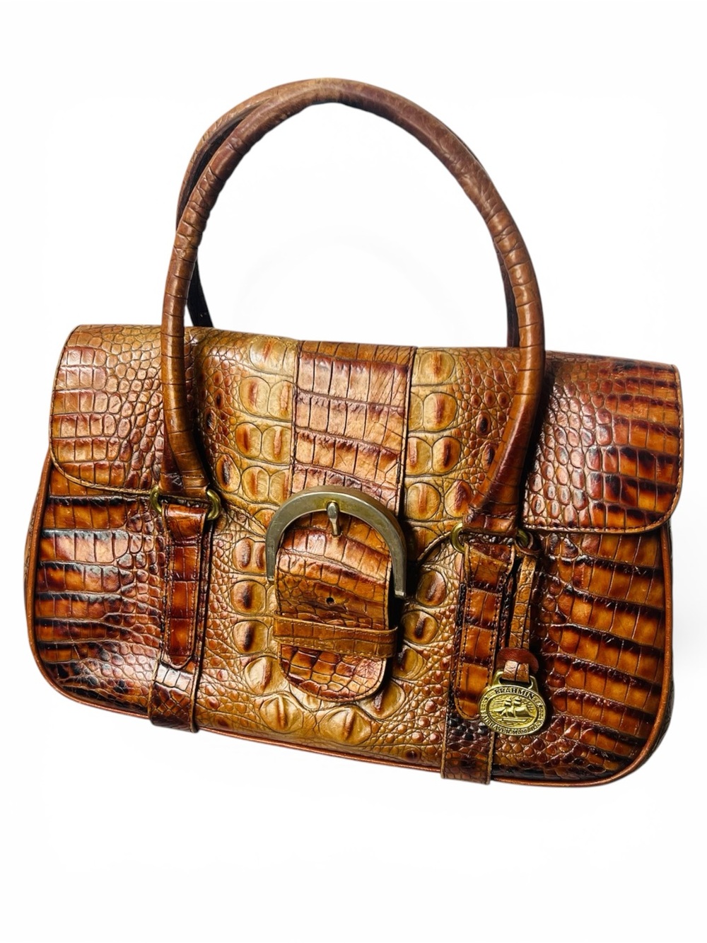 Brahmin Vintage Torey Tomago Croc Embossed Buckle Leather
Top Handle Satchel.